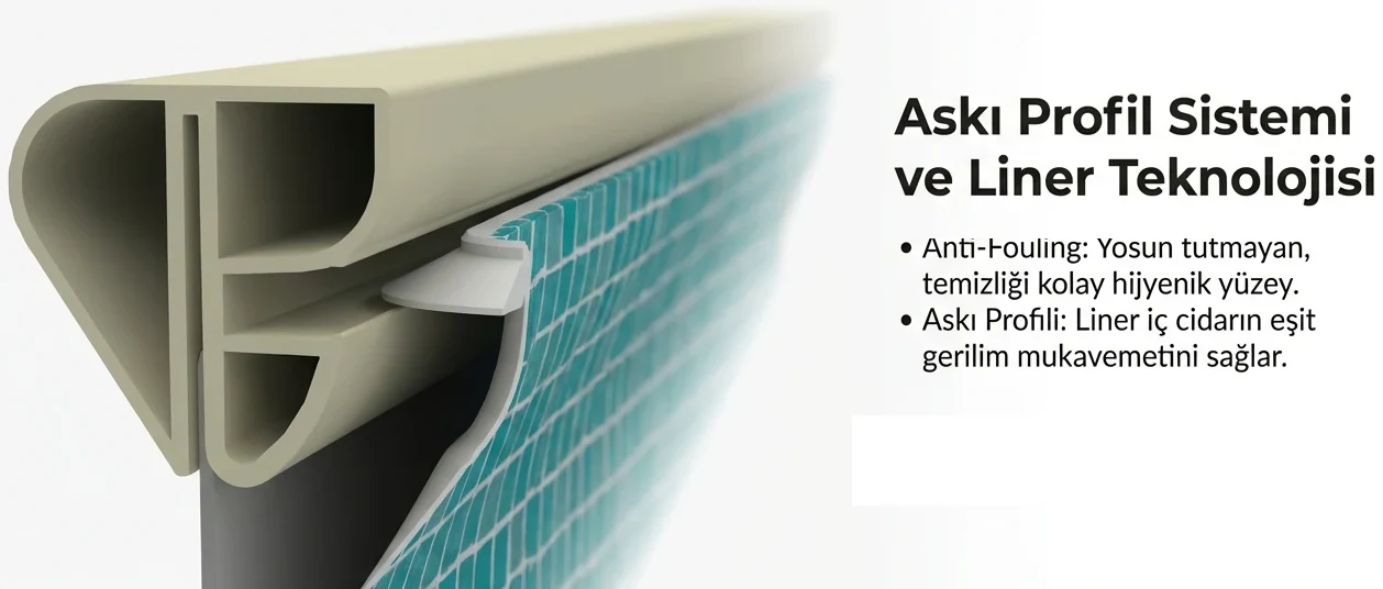 Maldiv askı profili ve liner teknolojisi çizimi